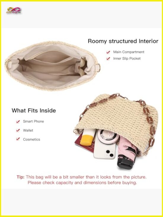 Straw Beach Shoulder Bag Handmade Woven Handbag Women  Woven Straw Shoulder Bag Cute Summer Beach Purse Women\'s Holiday Vacation